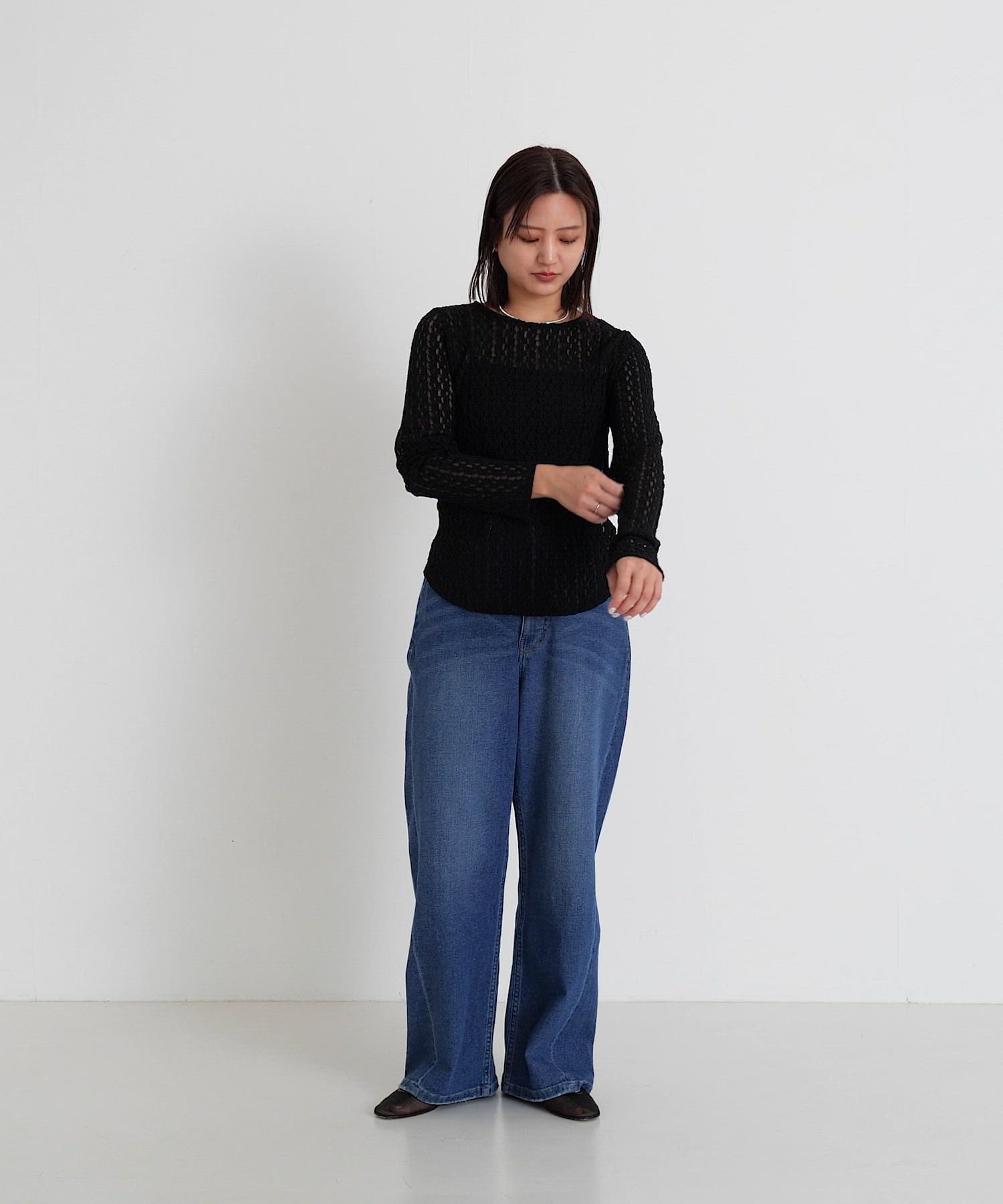 セール】『3サイズ展開』綿麻デニムワイドストレートパンツ（デニム