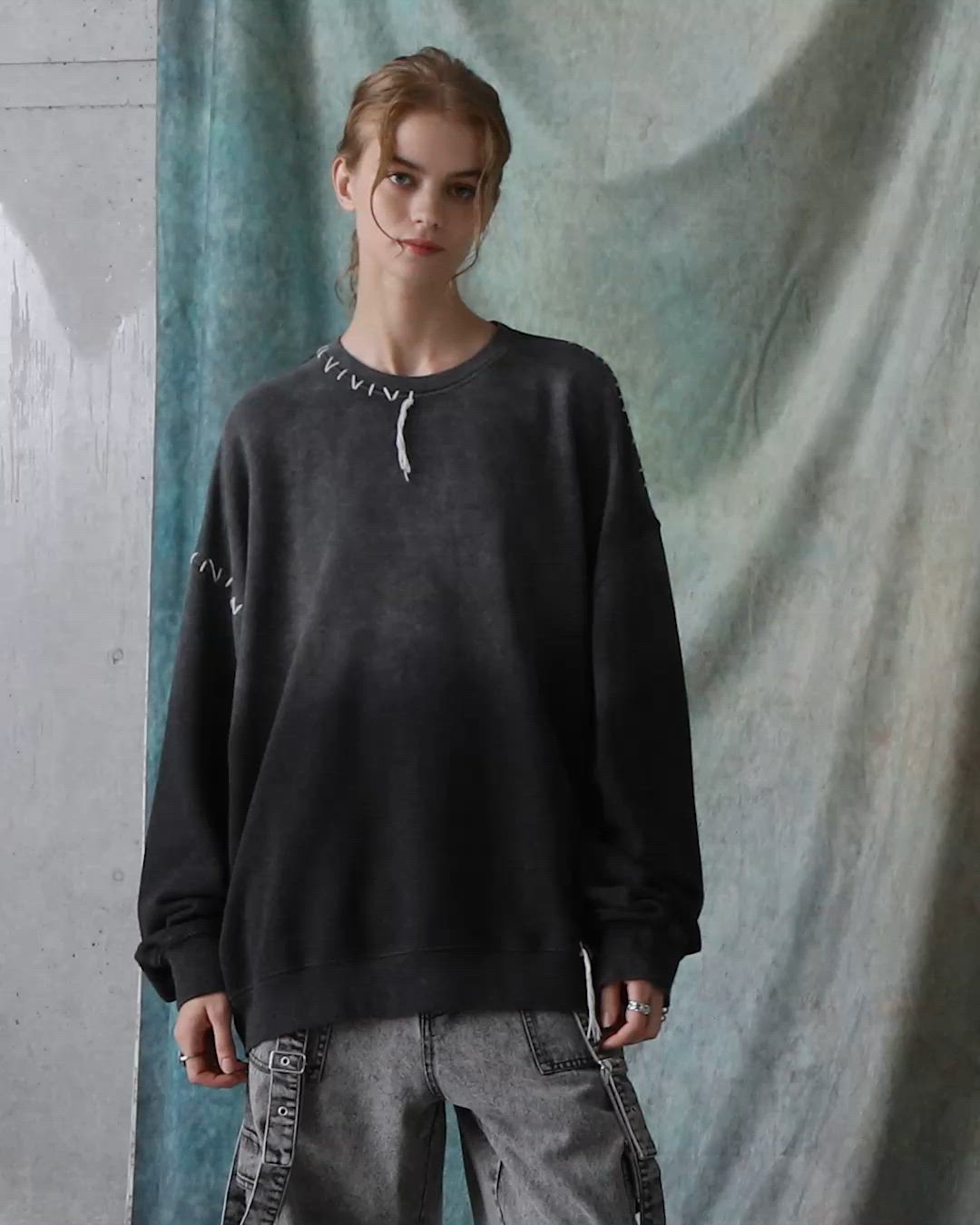 SERACE】Heavy weight vintage design gradation stitch sweat