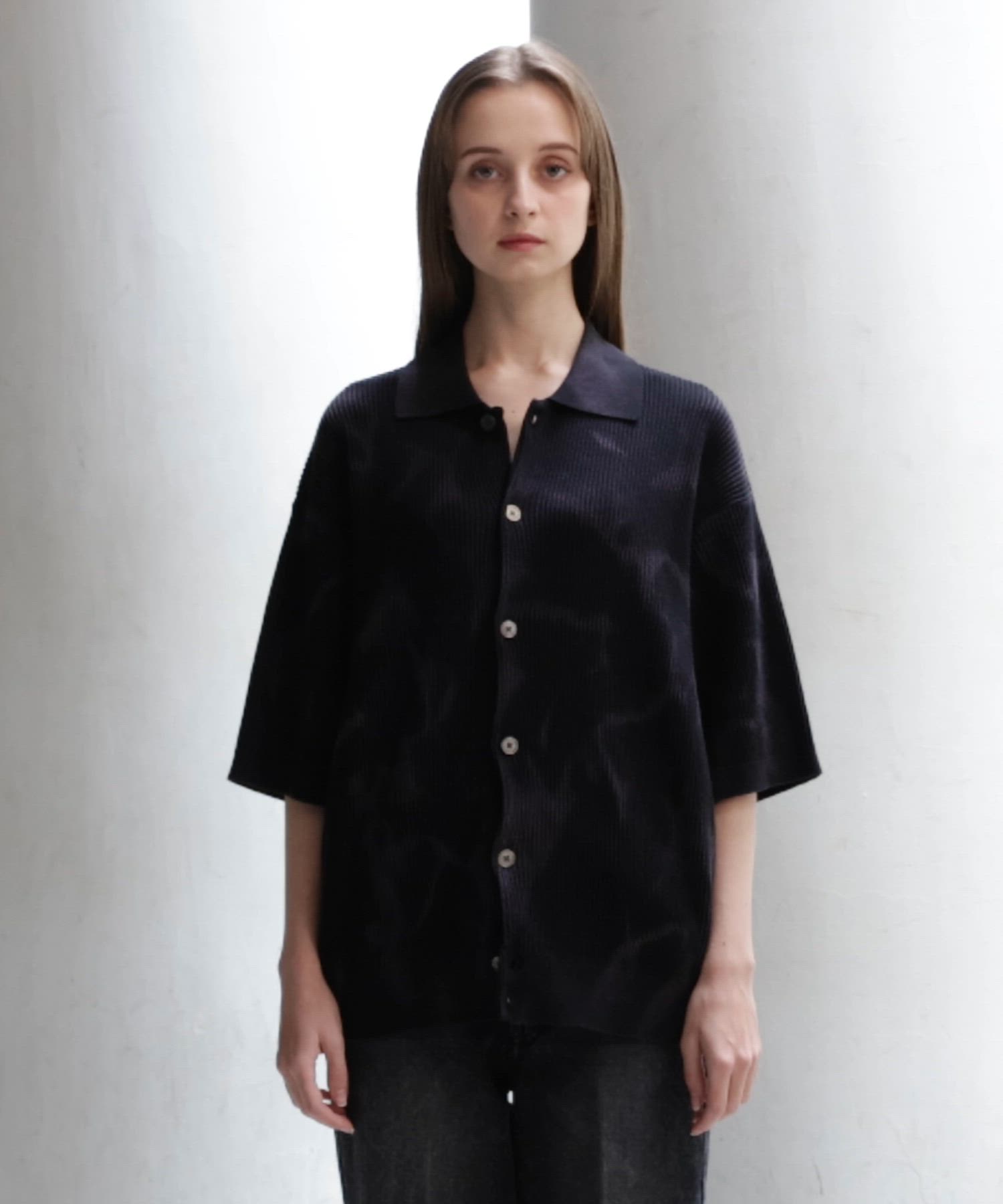 CLEL】Basic/Spray Rib Knit Short Sleeve Shirt Cardigan