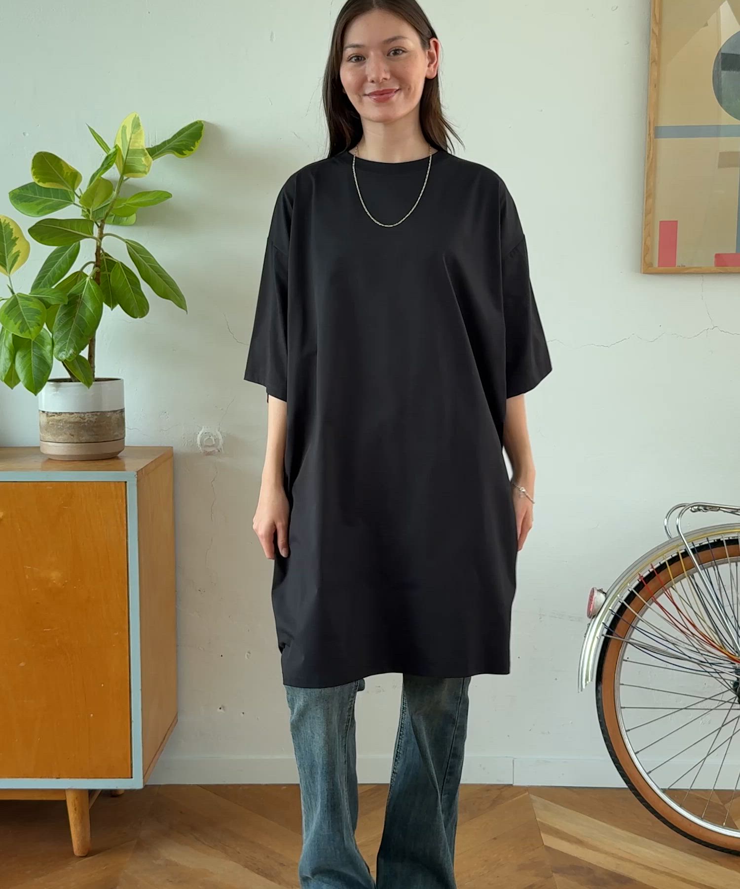 クイックドライ〉ビッグシルエット ストレッチTシャツワンピース【THE