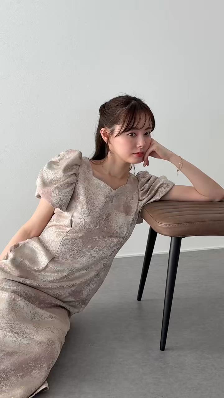 新色追加/ジャガード素材/M・L展開》ハートネックワンピース 結婚式