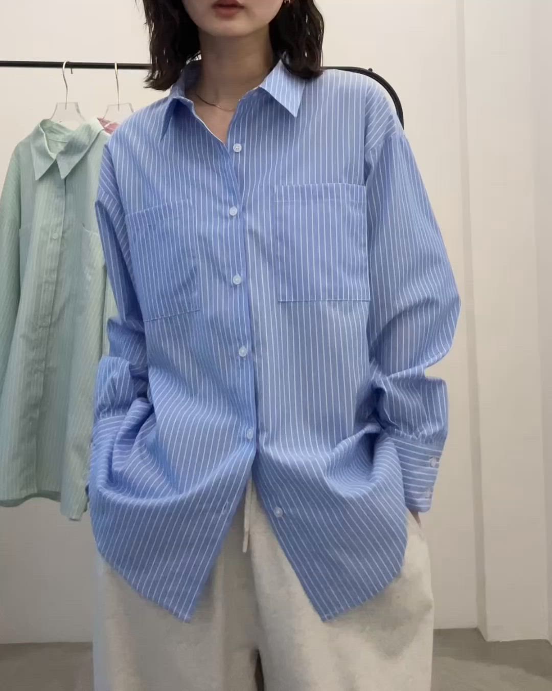ボリュームスリーブストライプシャツ♡ ボリュームスリーブ ストライプシャツ[品番：ADEW0003924]｜ad thie