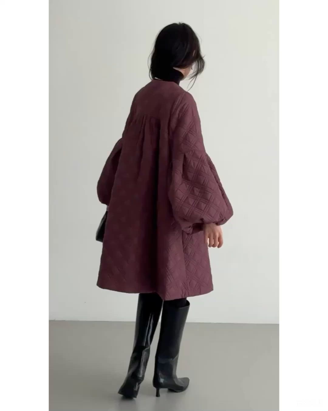 セール】ボリュームスリーブ キルティング フレアコート ｜ Aライン