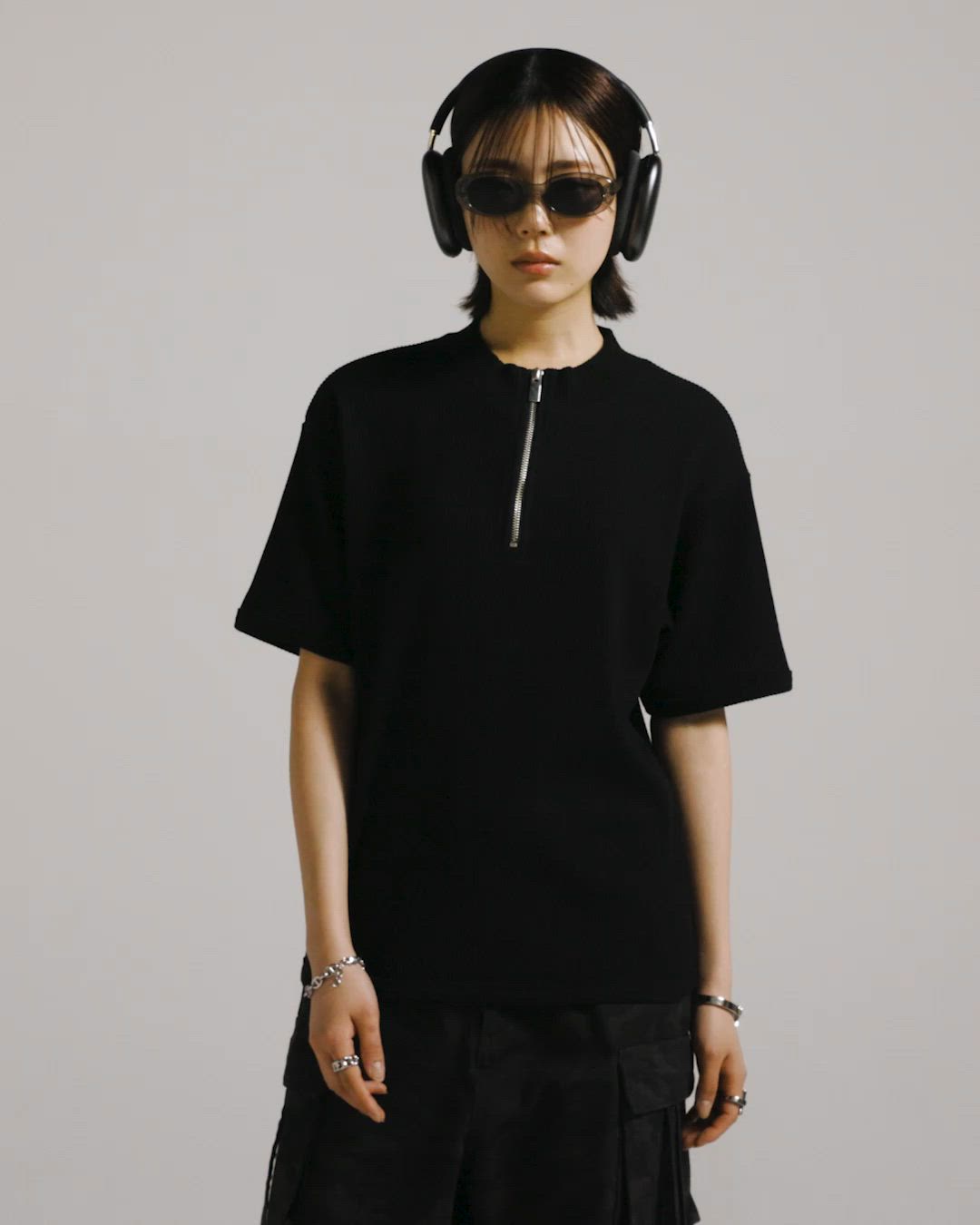 Half-Zip Compact Rib Tee / Absorbent Quick Dry ／ ハーフジップ