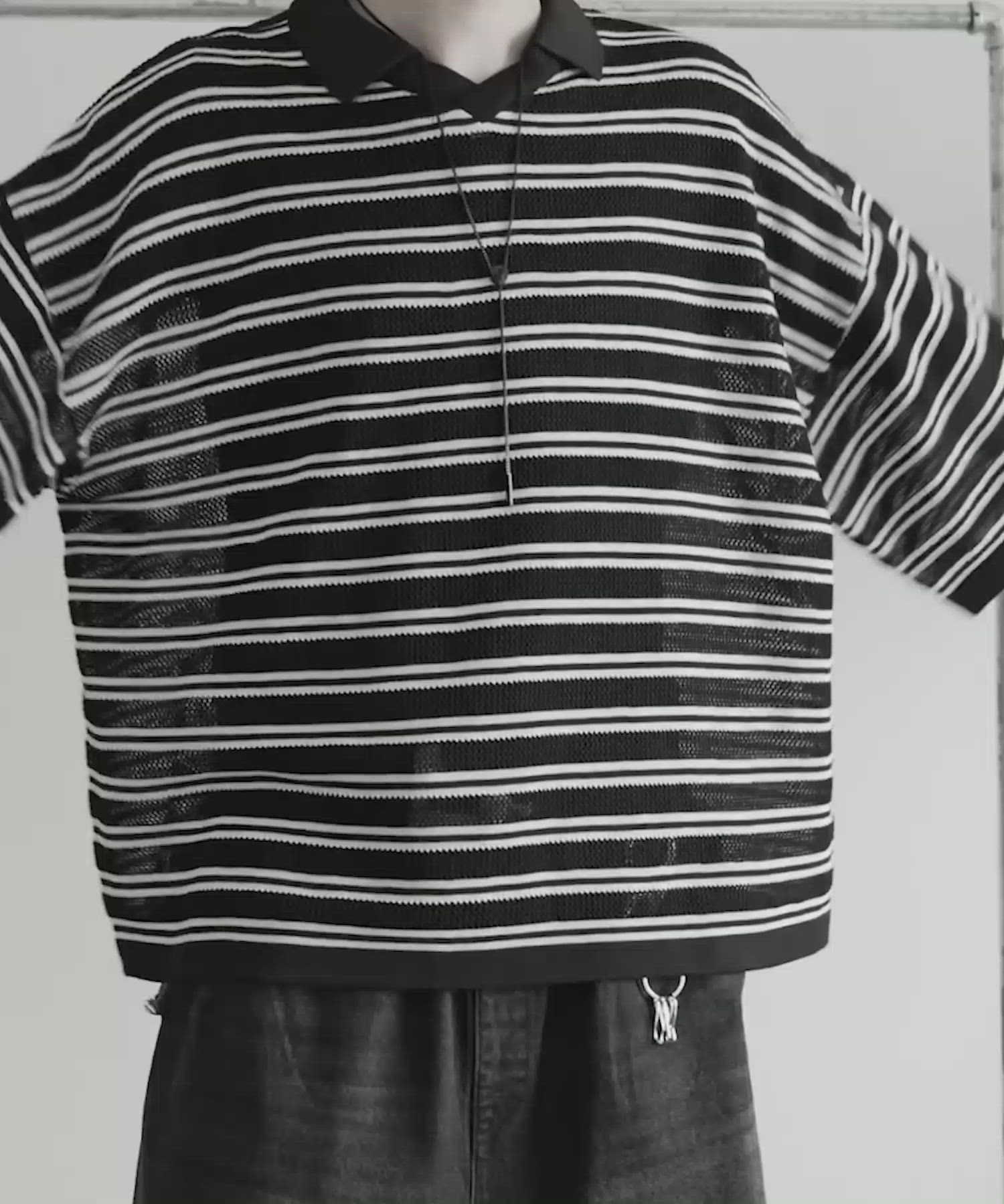 RUUBON】border mesh knit game shirt / ボーダーメッシュニットゲーム 