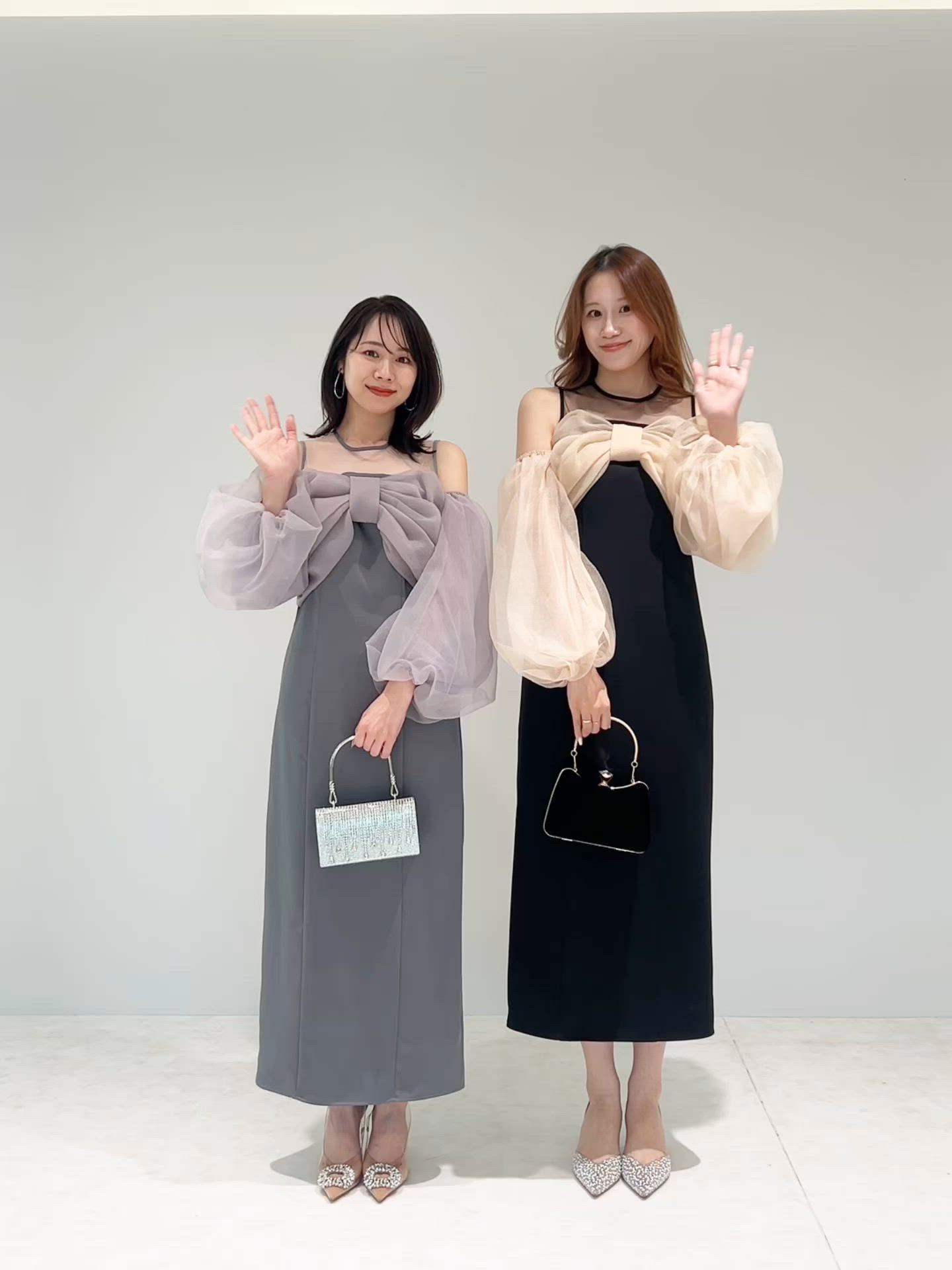 セール】【LEJA】フロントリボンチュールIラインワンピースドレス2点