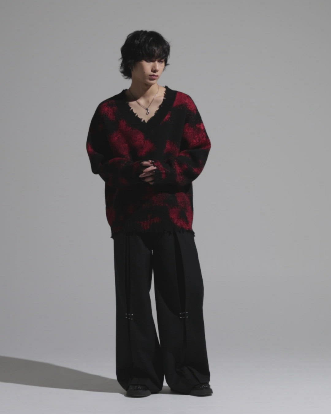 GRANCY】Spray Damaged V-neck Wool Knit / スプレーダメージVネック