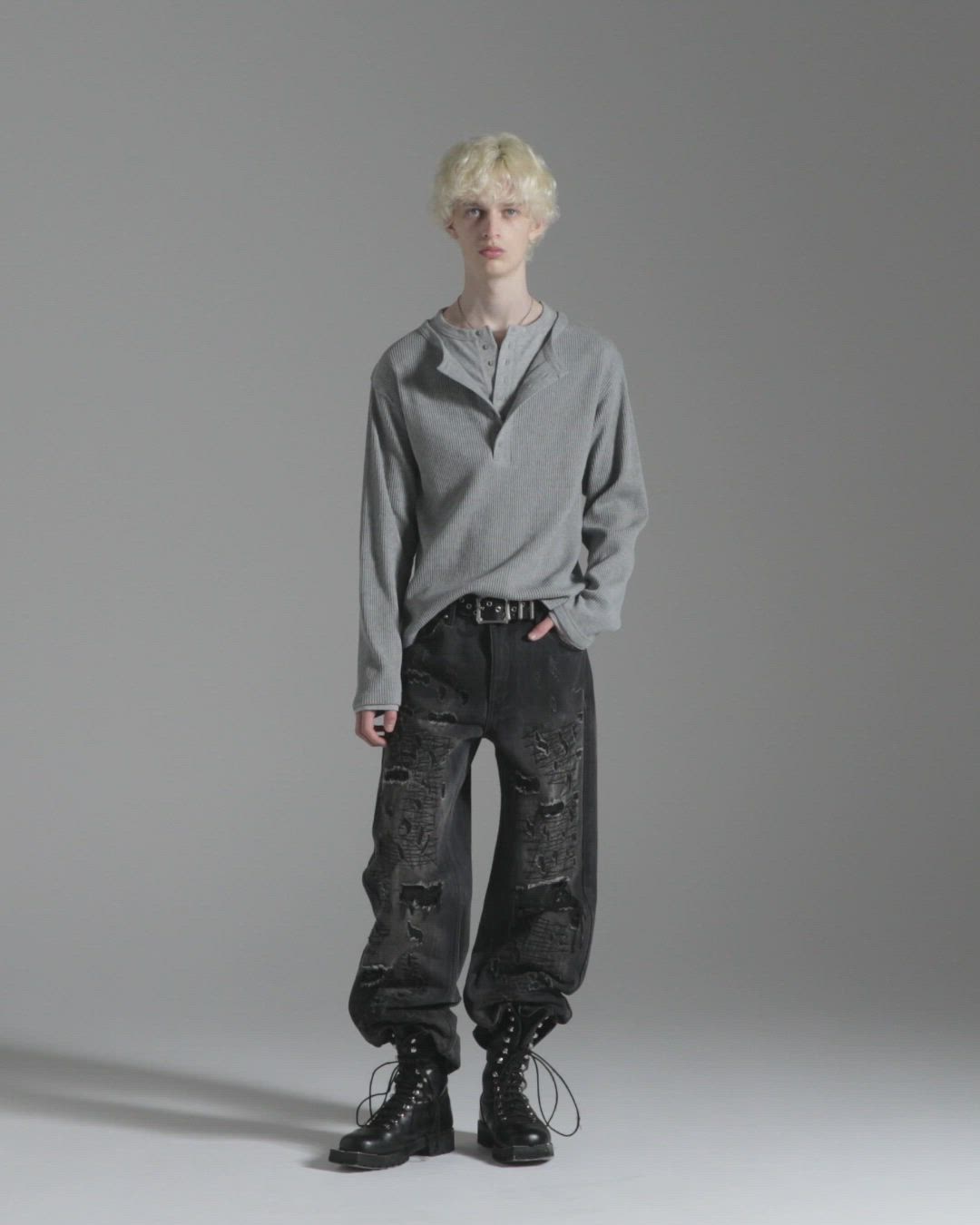GRANCY】Double-layered Thermal Henley Long Sleeve T-Shirt / ダブル