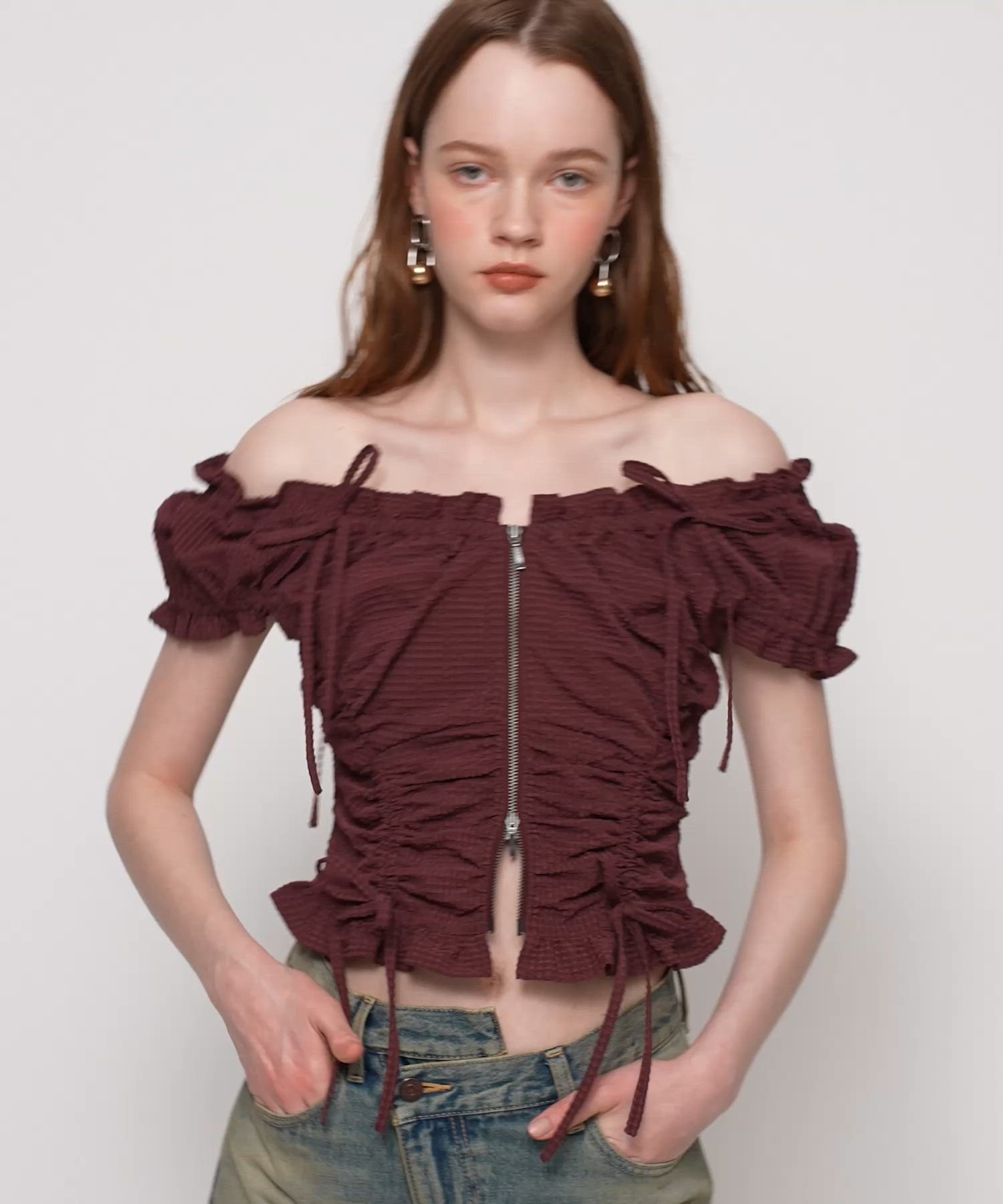 FRONTZIP 2WAY TOPS フロントジップ 2ウェイ トップス 半袖 夏服