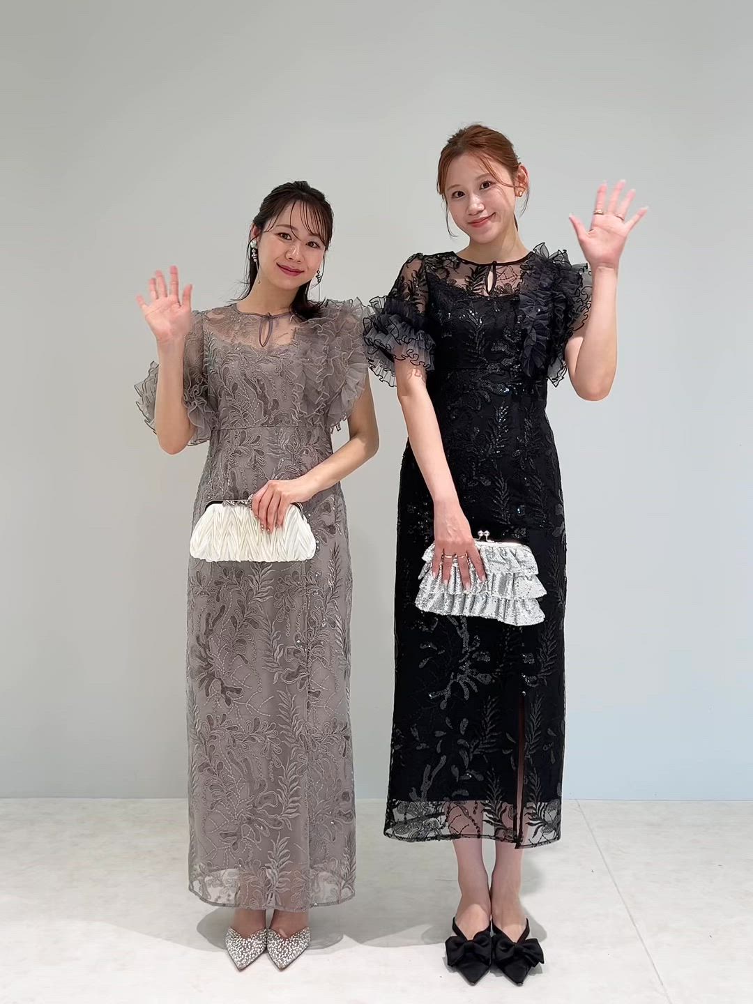 セール】【LEJA】アシンメトリーチュールフリルスパンコールIライン