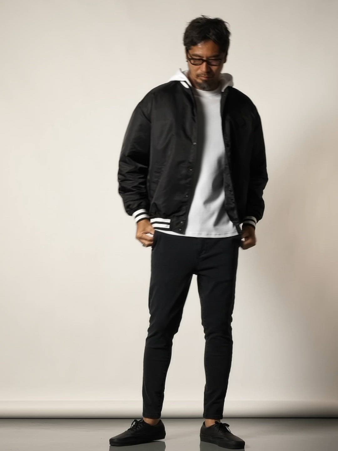 BLACK LABEL〕90s HOODED SATIN STADIUM JACKET：フーデッド サテン