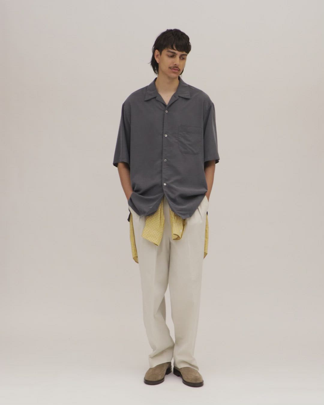 Steven Alan＞ ドレープ オープンカラー ショートスリーブ シャツ BOX