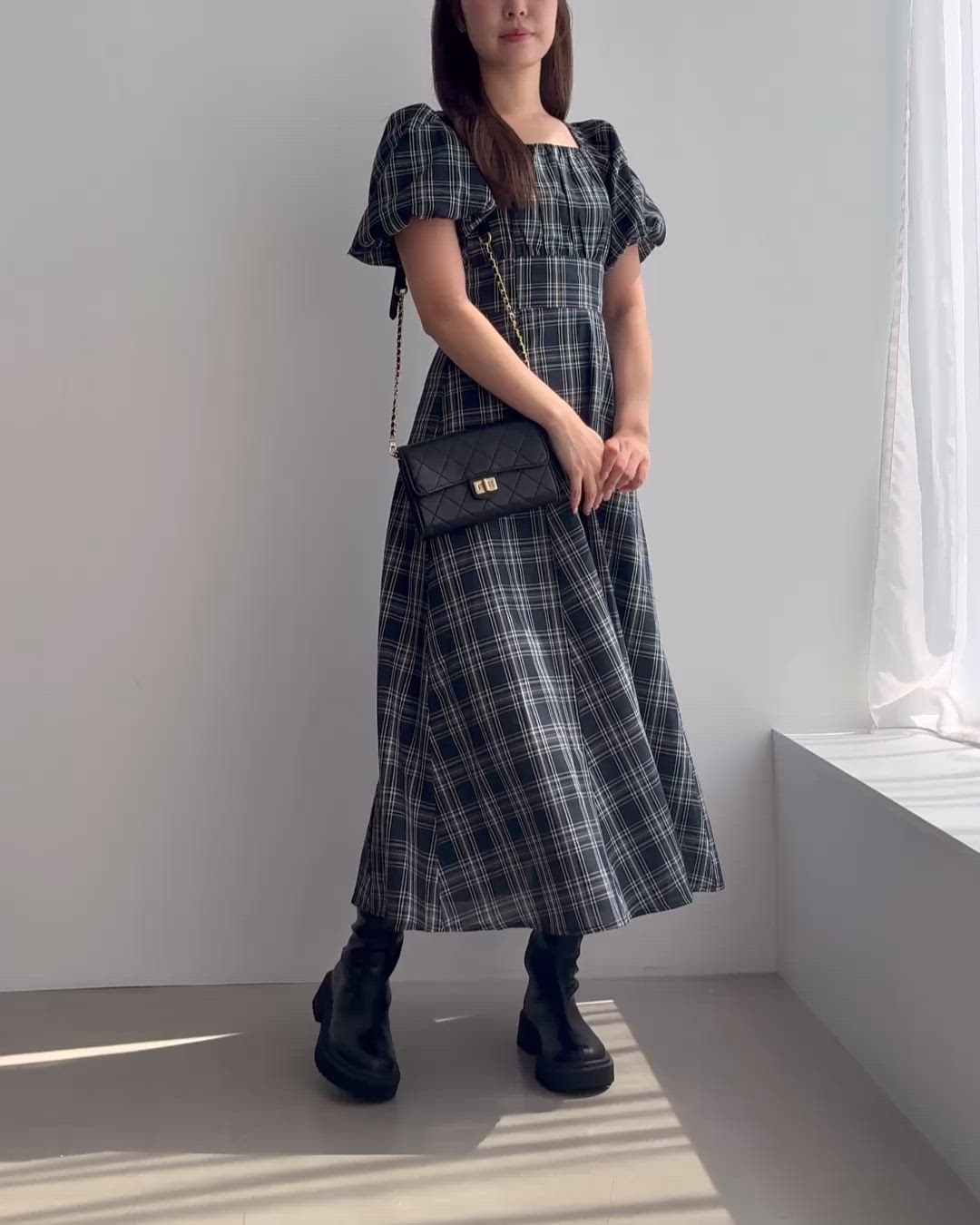 セール】一部店舗限定 2wayオフショルチェックフレアワンピース