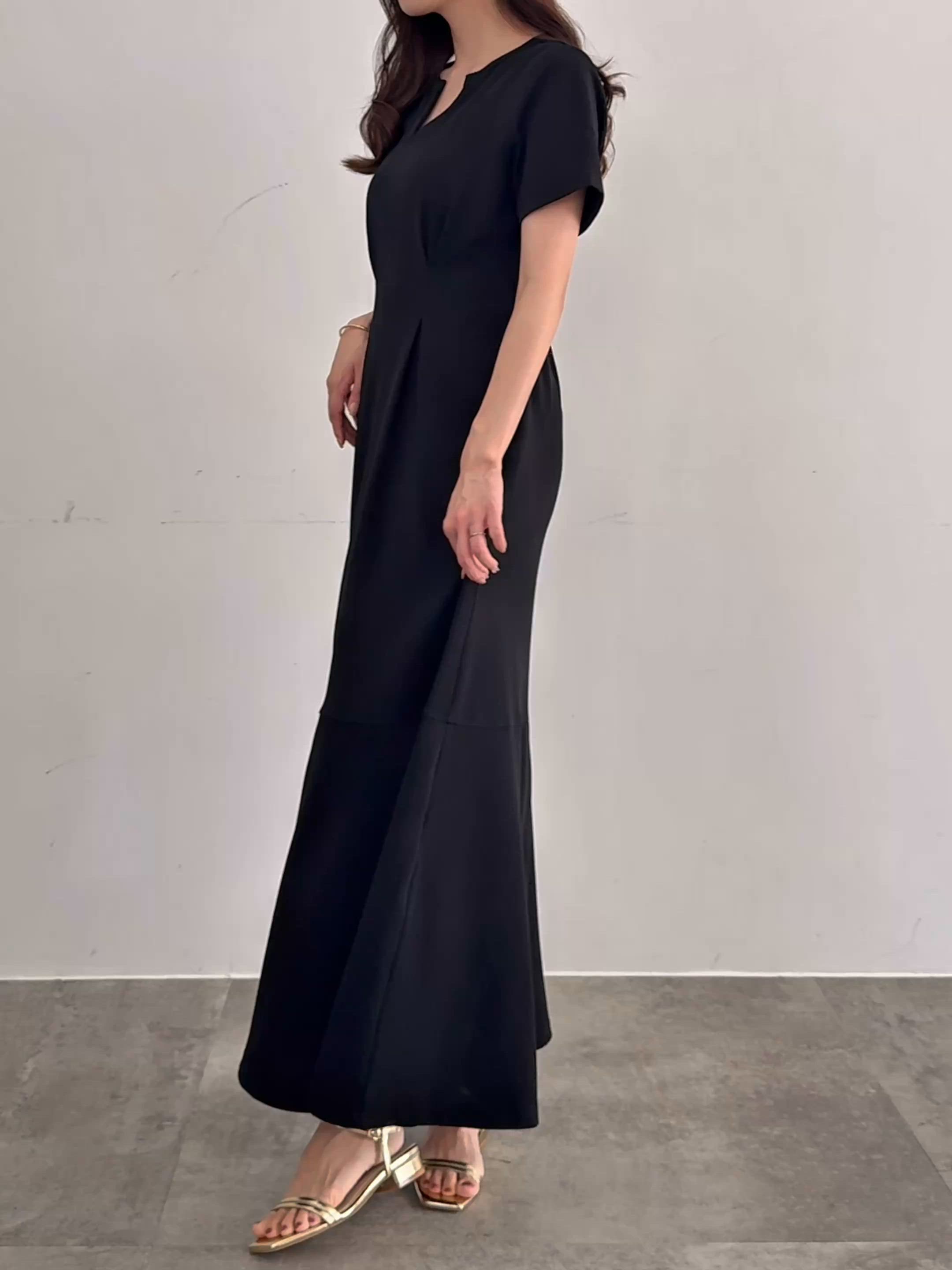 セール】キーネックタックデザインワンピース【ペチスカートSET