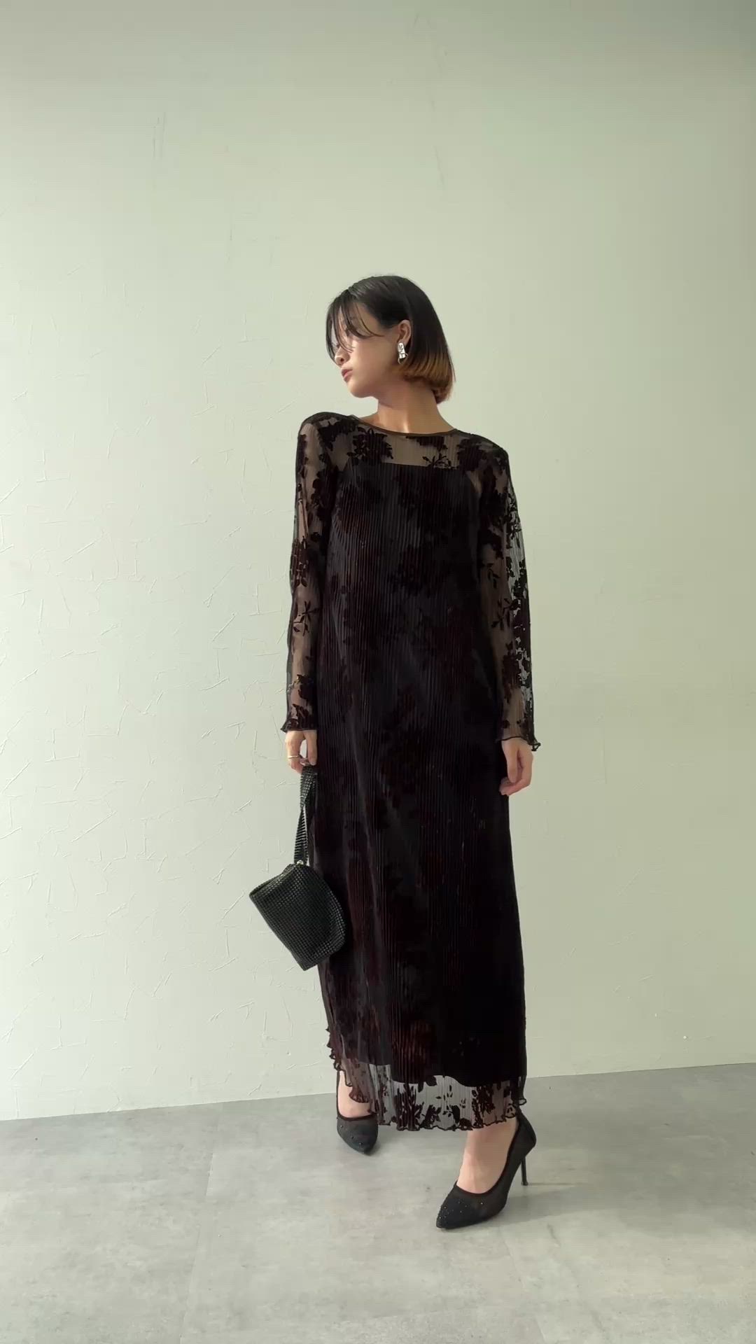 セール】2WAYベロアフロッキープリーツワンピースドレス（ベロアキャミ