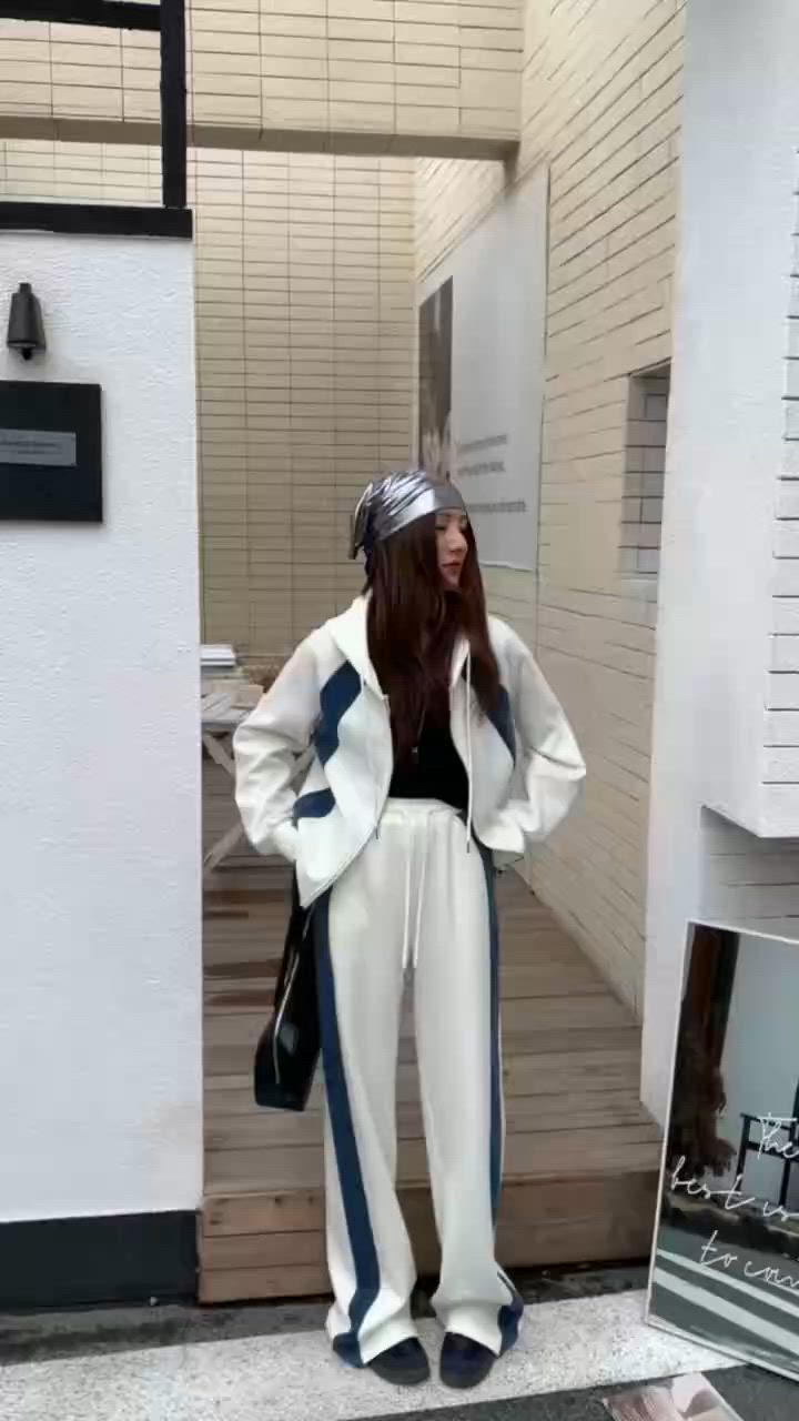 セール】デニム切り替えスウェットフード付きジップ付きトップスワイド