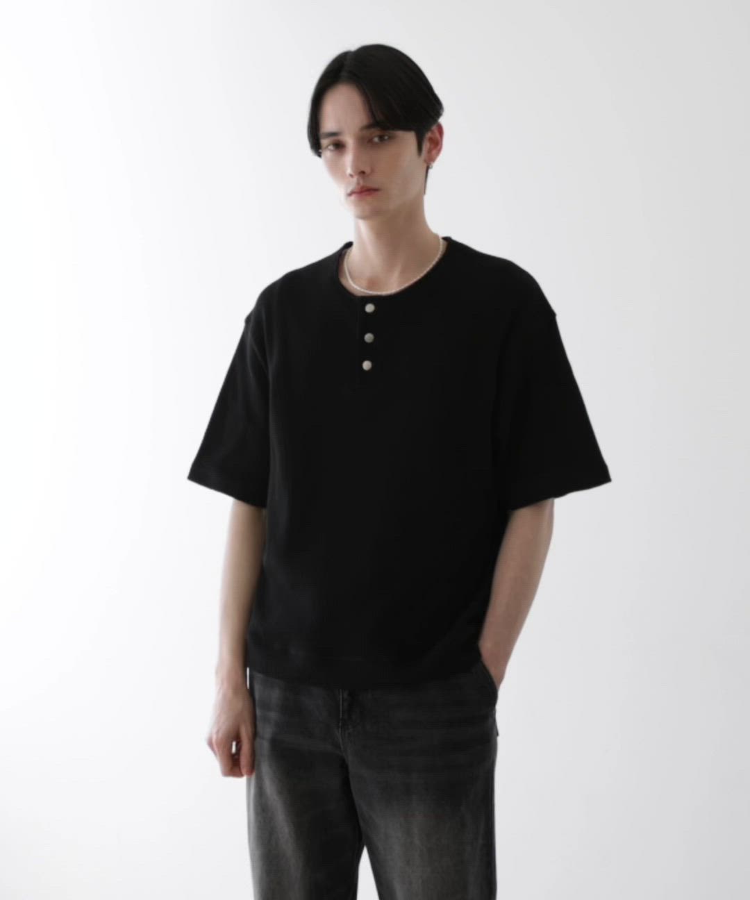 LUENNA】Thermal Henley Neck T-Shirt / サーマルヘンリーネックT