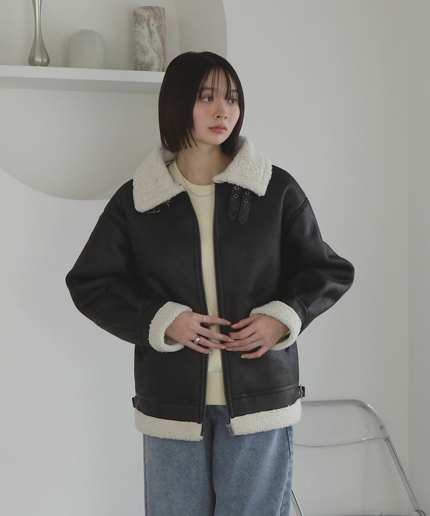 セール】【襟元2WAY＆選べる2タイプ着丈】ショート/ミドルB-3 フェイク